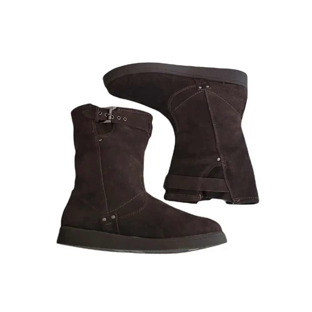 Marc Fisher Brown Mfearra Leather Suade Faux Fur Lined Pull On Boot